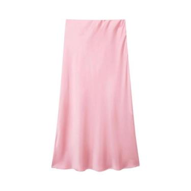 Imagem de Saia Midi Plissada de Cetim Vintage - Cintura Elástica - Estilo Chique