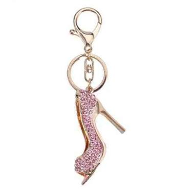 Imagem de Chaveiro: elegante sapato rosa de salto alto para mulheres, strass - y