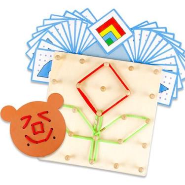 Imagem de Pegboard Montessori Wooden Creative Geometric para crianças pequenas -