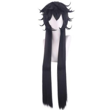 Imagem de Peruca de cosplay longa preta espetada sintética resistente ao calor -