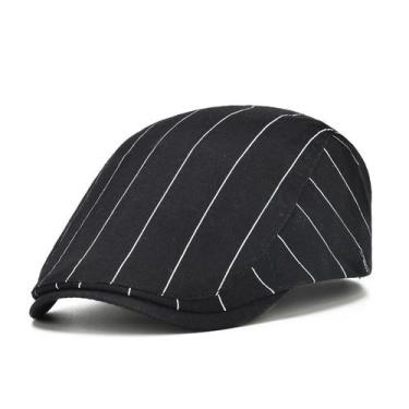 Imagem de Boné plano masculino preto e branco listrado Gatsby Newsboy - Yiweisai