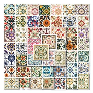 Imagem de Pacote de adesivos de azulejo em estilo português vintage, 50 unidades