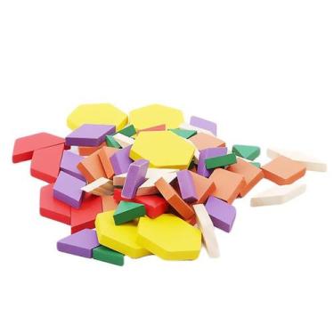 Imagem de Blocos de quebra-cabeça coloridos de madeira para crianças, educaciona