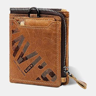Imagem de Carteira masculina de couro genuíno multifuncional retrô marrom - Gloo