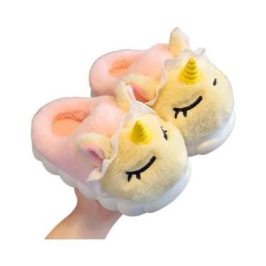 Imagem de Chinelos De Pelúcia Unicórnio Unissex Para Crianças, Inverno, Antiderr