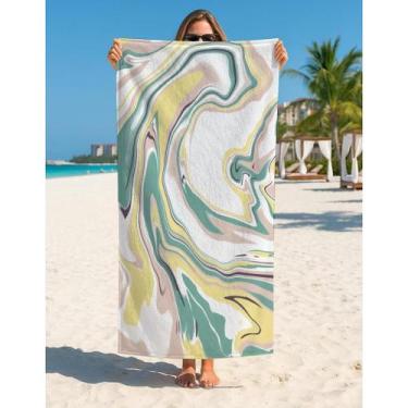 Imagem de Toalha Algodão Estampa Marmorizada Aquarela Mar Para Praia e Banho Ver