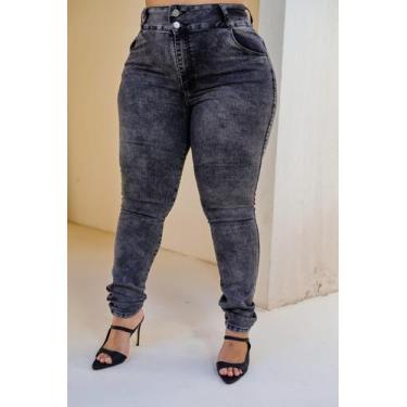 Imagem de Calça Skinny Plus size feminina jeans Cintura alta chumbo marmorizada 