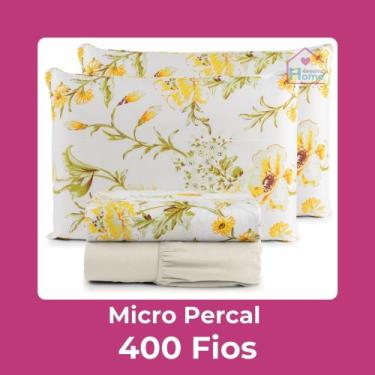 Imagem de Jogo de Lençol Casal 4 Peças Estampado Micropercal 400 fios Acetinado 
