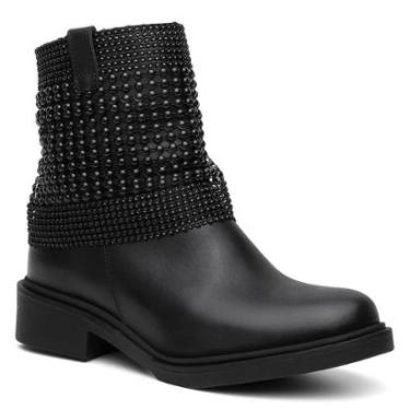 Imagem de Bota Feminina Cano Curto Couro Salto Baixo Malha Metal-Feminino