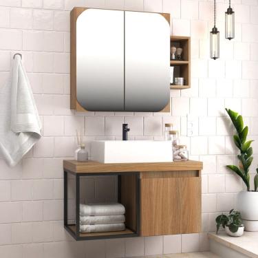 Imagem de Armário de Banheiro Bosque 80 Cm 3 Portas 100% Mdf com Espelho Noce - Belizze Móveis