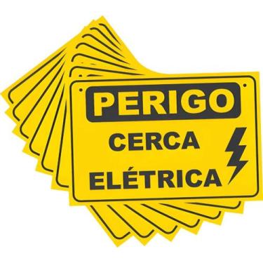 Imagem de Placa Cerca Elétrica Advertência Perigo Cuidado Alumínio 10 Unidades -