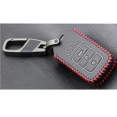Imagem de YJADHU Bolsa para chaves do carro em couro Bolsa para chaves do carro com bolso, adequada para Honda Civic CR-V HR-V Accord Jade Crider Odyssey 2015-2018, botão inteligente de 3