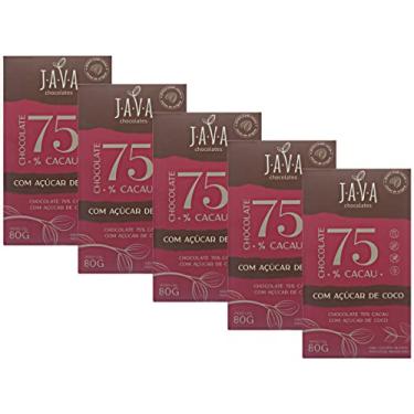 Imagem de Kit 5 Chocolate 75% Cacau Açúcar Coco Sem Glúten 80g Java