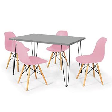 Imagem de Conjunto Mesa de Jantar Hairpin 130x80 Volpi com 4 Cadeiras Eames Eiffel - Rosa