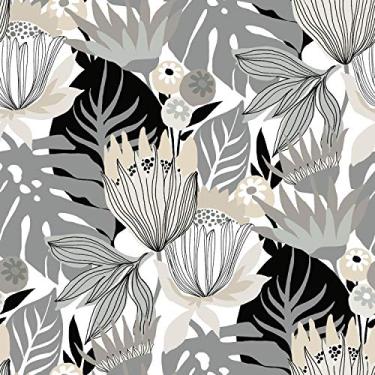 Imagem de RoomMates RMK11488RL Papel de Parede Retrô Folhas Tropicais Cinza e Bege