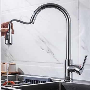 Imagem de Torneira de cozinha preta torneira de cozinha puxe para fora pia de cozinha misturador de corrente de níquel escovado cabeça de pulverizador cromado torneira de água de cozinha, cf04021cp cromado, china