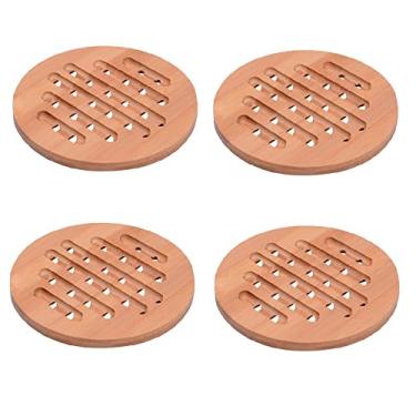 Imagem de Mimo Style Conjunto de 04 Descansos de Panela de Bambu Redondo, Kit Sustentável e Resistente ao Calor Descanso para Pratos e Potes Quentes. Multiuso 15,5cm. Jogo Para Sua Cozinha e Ecológico, KITM4