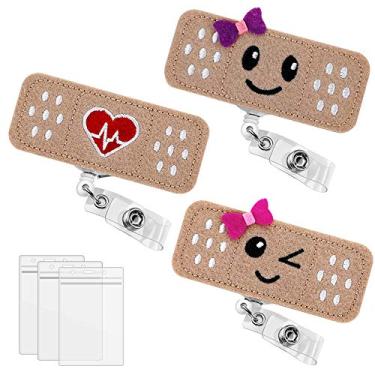 Imagem de Pacote com 3 suportes de molinete de crachá de crachá de amamentação premium, carretel de crachá de feltro para enfermeiras, estudantes e professores, suporte de crachá de identificação bonito e prático, clipe de jacaré, fácil de usar e resistente