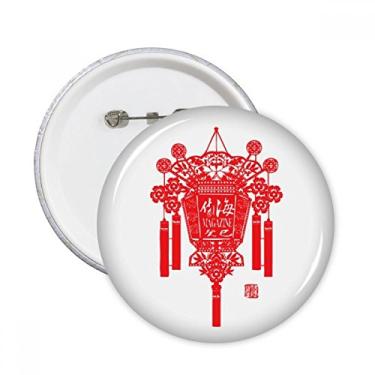 Imagem de Broche redondo com padrão de lanterna tradicional chinesa vermelha com pinos redondos para decoração de 5 peças