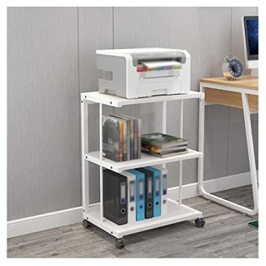 Imagem de KIZQYN Suporte de impressora móvel suporte de impressora metal moldura fixa prateleira de piso de 3 camadas para escritório sala de estar scanner suporte de máquina de fax 50×40×70cm Impressora de mesa (cor: dourado)
