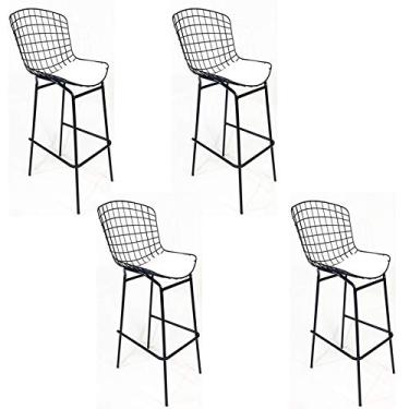 Imagem de Kit 4 Banquetas BERTÓIA preta assento branco tubular altura 70cm - Poltronas do Sul