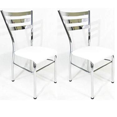 Imagem de Kit 2 Cadeiras de COZINHA com reforço cromada assento branco - Poltronas do Sul