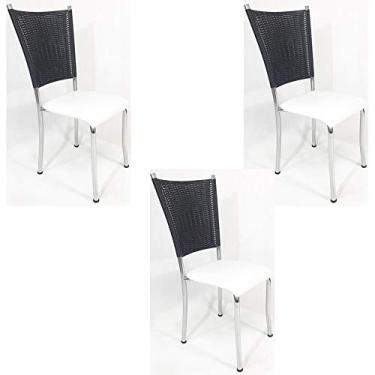 Imagem de Kit 3 Cadeiras de Cozinha Cromada Fibra Sintética Preta Assento Branco - Poltronas do Sul