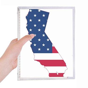 Imagem de Caderno com mapa dos EUA da Califórnia em formato de bandeira de listras e folhas soltas diário recarregável