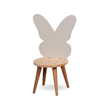 Imagem de Cadeira Infantil Madeira Banqueta Quarto Borboleta Off White