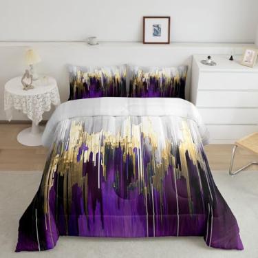 Imagem de Jogo de cama solteiro com estampa de grafite, listrado, pintura a óleo, estampa moderna, ombré, marcas de pincel, contemporâneo, acolchoado, dourado metálico