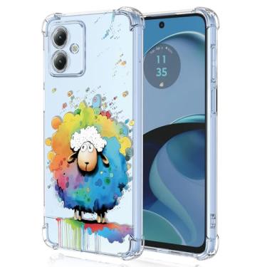 Imagem de XINYEXIN Capa transparente para Motorola Moto G14, fina à prova de choque TPU bumper capa de telefone transparente padrão fofo, arte legal colorida grafite série - ovelha