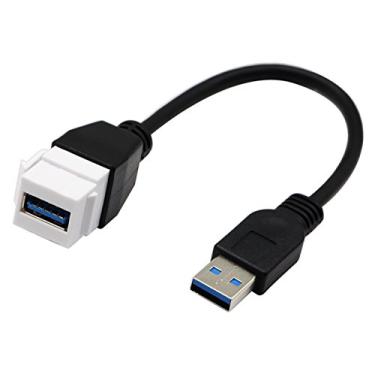 Imagem de zdyCGTime Cabo de inserção de conector Keystone USB 3.0, USB 3.0 A para USB A 3.0, cabo de extensão de conector fêmea para macho para painel de tomada de placa de parede, branco (22 cm/9 polegadas)