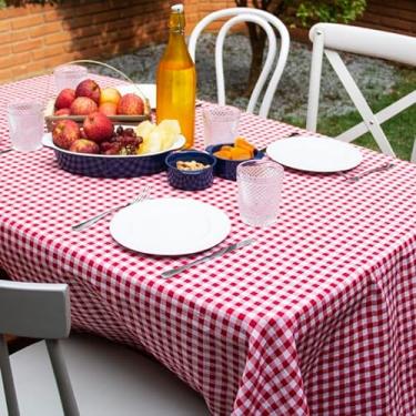 Imagem de Toalha de Mesa Xadrez Vichy Vermelho. Tecido Jacquard Fácil de Lavar e Secar (8 lugares (3m x 1,40m))