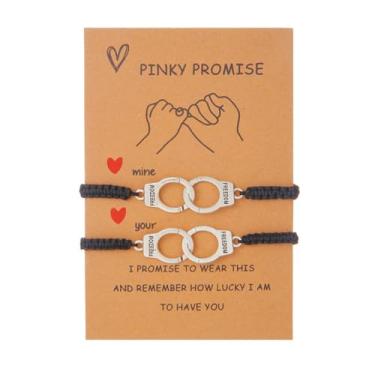 Imagem de LittleFathand Pulseiras de algemas para 2 pulseiras Pinky Promise Pulseiras ajustáveis para mulheres, homens, meninas, joias de amizade, presente, Liga metálica, Sem Pedra Preciosa