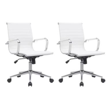 Imagem de Cadeira Escritório Diretor Eames em Couro - Branco - Inova Office, 2 u