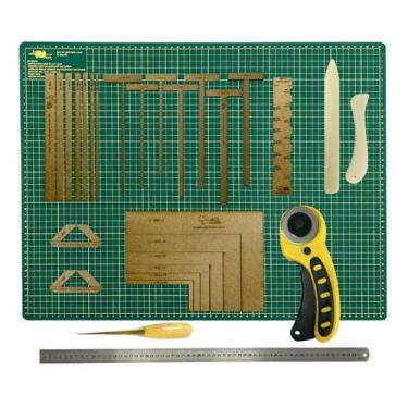 Imagem de Base De Corte 90x60 Placa de Mesa A1 Kit Cartonagem Esquadro Gabarito 