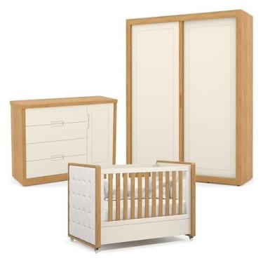 Imagem de Quarto de Bebe 2 Portas Tutto New Freijó Off White com Capitonê New Bo