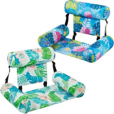 Imagem de Boia para cadeira de piscina – Pacote com 2 boias infláveis para adultos plantas verdes cadeira flutuante para piscina lounge tecido ajustável rede flutuante para piscina praia lago verão