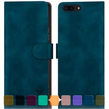 Imagem de DJBull Capa carteira para iPhone 7 Plus/8 Plus com suporte para cartão de crédito, [bloqueio RFID] capa de telefone de couro PU à prova de choque feminina masculina para Apple 8 Plus capa azul