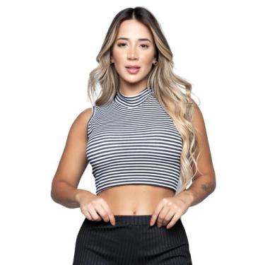 Imagem de Cropped Canelado Bella Fiore Modas Regata Gola Alta Blusa Garrafinha, 