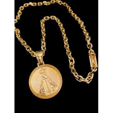 Imagem de Corrente cadeado 8mm + medalha nossa senhora - banhado a ouro - ToJoia