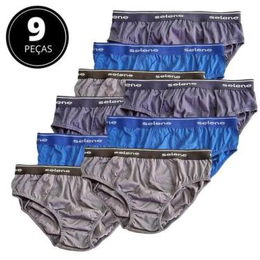 Imagem de Kit 9 Cuecas Slip Adulto 100% Algodão Selene 11900, Azul, Marinho, Chu