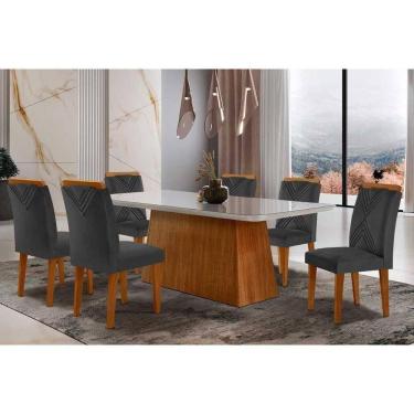 Imagem de Sala De Jantar Luna Tampo C- Vidro Curvo 180x90 E 6 Cadeiras Imbuia-veludo Grafite Rufato