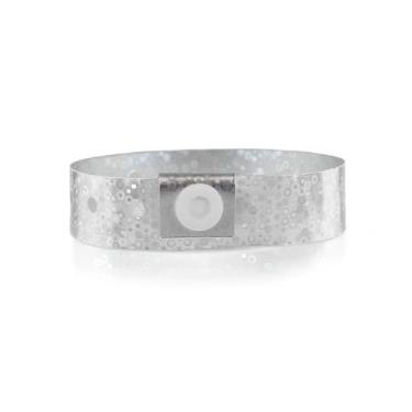 Imagem de Wristco 100 pulseiras de plástico holográfico prata para eventos – uso prolongado, cor brilhante evita a reutilização – Pulseiras de grau premium para identificação hospitalar e médica, festa e
