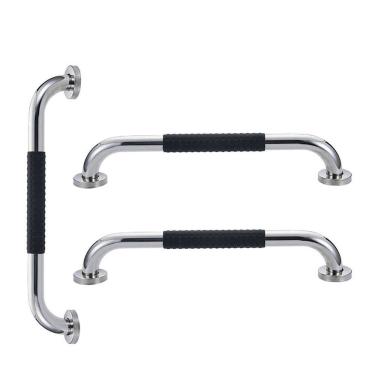 Imagem de Barra de Apoio 30cm Inox Superficie Antiderrapante Kit 3 unidades Banheiro Box Idoso Criança Gestante Cadeirante Acessibilidade