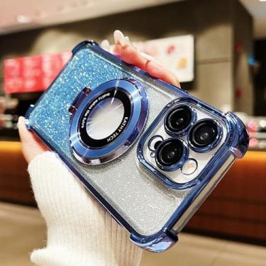 Imagem de Capa transparente com suporte magnético de luxo com glitter para Xiaomi Mi 13T 13 14 Ultra 12T Poco X6 Pro F6, capa macia, G azul, para Mi 14