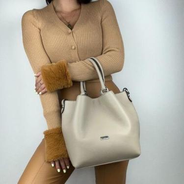 Imagem de Bolsa recuo em couro legítimo b.886, Bege