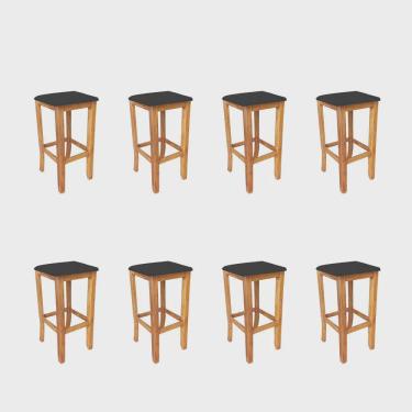 Imagem de Kit 08 Banqueta Alta Cally Gourmet Balcão Bistrô Cozinha Base Madeira Maciça Suede Preto - Ahz Móveis