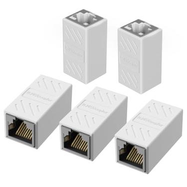 Imagem de Jadaol Adaptador Ethernet RJ45 – acoplador blindado em linha para conector extensor de cabo Ethernet Cat7/Cat6/Cat5e/cat5 – fêmea para fêmea, branco – pacote com 5