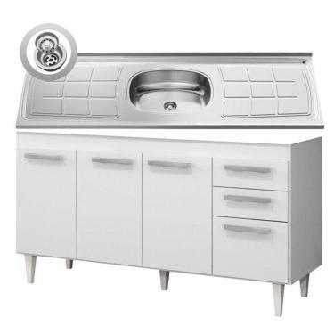 Imagem de Balcão Gabinete Lis E Pia Inox 150cm 4 Portas L03 Lis - Mpozenato Branco-castanho